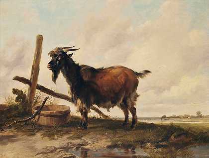 托马斯·西德尼·库珀的《风景中的山羊，远处的牛》