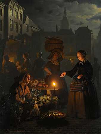 Petrus van Schendel的《月光蔬菜市场》