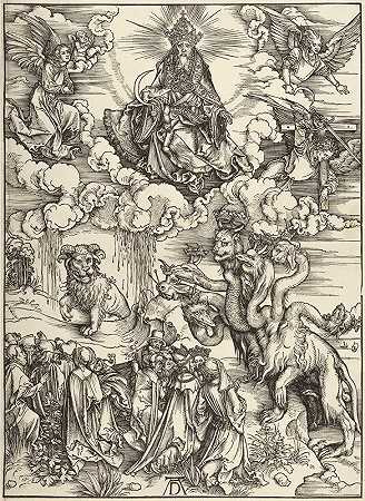 阿尔布雷希特·杜勒（Albrecht Dürer）的《启示录》（The Apocalypse）中有两只羊角的野兽