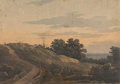 托马斯·萨利（Thomas Sully）的《带房屋、小路和人物的丘陵风景》