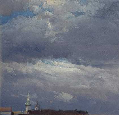约翰·克里斯蒂安·达尔的《德累斯顿城堡塔上的暴风雨》