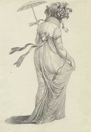 《从背后看到的时尚年轻女人》，卡尔·威廉·科尔贝（Carl Wilhelm Kolbe）