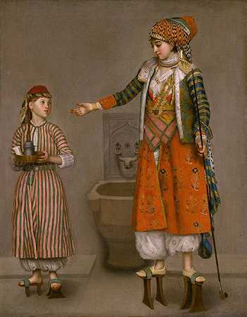 让-艾蒂安·利奥塔德（Jean Etienne Liotard）的《一位身穿土耳其服装的女士和她的仆人》