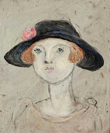 塔德乌什·马科夫斯基的《戴黑帽子的女人的头像》