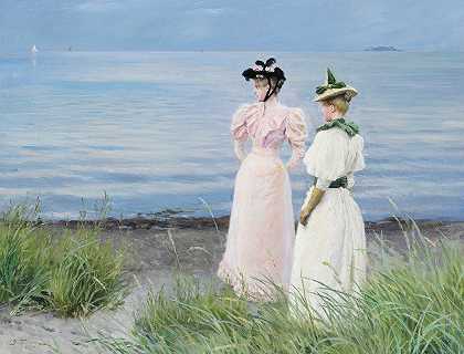 “在海勒鲁普的海滩上，伊丽莎白·费舍尔小姐和安娜·保琳·布鲁恩小姐在海勒鲁普的海滩度过了一个夏天