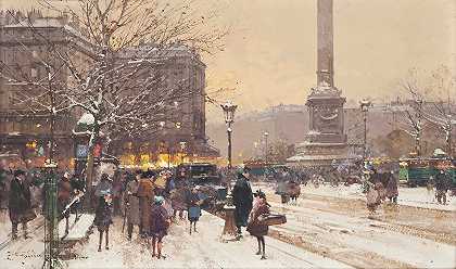 “雪中的人物，巴黎协和广场”