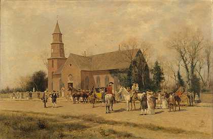 阿尔弗雷德·华兹华斯·汤普森《邓莫尔勋爵时代弗吉尼亚州威廉斯堡的老布鲁顿教堂》