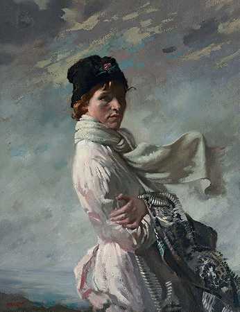 “在都柏林湾”威廉·奥彭的艺术家妻子肖像