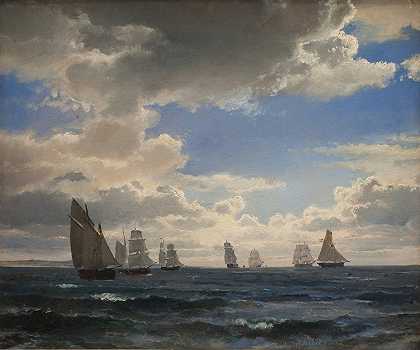卡尔·弗雷德里克·瑟伦森（Carl Frederik Sørensen）的《克朗堡南部海湾的帆船》