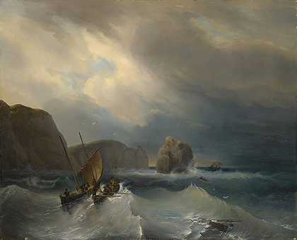 Théodore Gudin的《波涛汹涌的大海与船只》