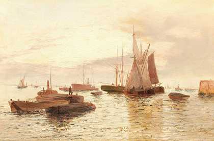 爱德华·亨利·尤金·弗莱彻的《平静海上的船》