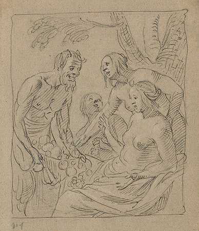 杰拉德·范·洪索斯特的《戴安娜和两个睡莲从一个萨蒂尔（牧师）那里收到礼物》