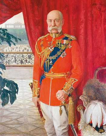 “皇帝弗朗茨·约瑟夫一世穿着汤姆·冯·德雷格的英国陆军元帅的盛装