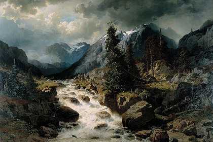 Edvard Bergh《瑞士乌里州瀑布风景》