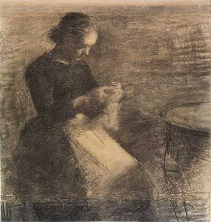 “伊达·哈默什（Ida Hammershøi）的肖像与维勒姆·哈默什的针线作品”