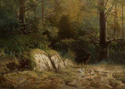 费利克斯·布尔佐夫斯基的《带鹿的森林风景》