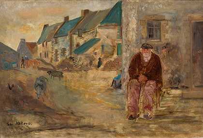 塔德乌什·马科夫斯基的《布雷顿风景与老渔夫》