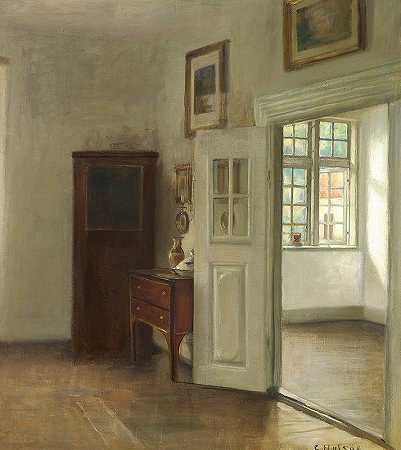 Carl Holsøe的《开门室内》