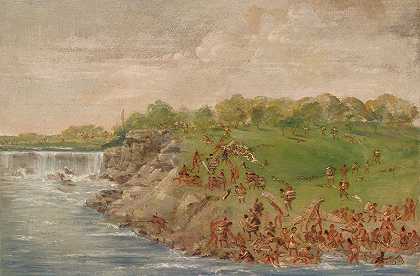 乔治·卡特林（George Catlin）的《Ojibwa环游圣安东尼瀑布》