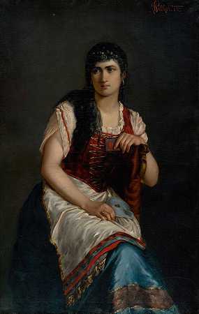 《戴着面具的坐着的女人的肖像》作者：Ľudovít Pitthordt