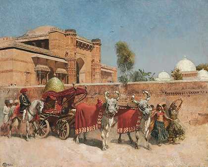 埃德温·洛德·威克斯的《拉贾斯坦邦宫殿前的婚礼游行》