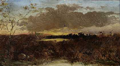 马克西米利安·吉尔姆斯基日落时的沼泽风景