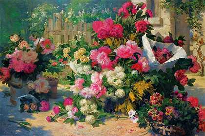阿尔弗雷德·佩蒂的《花园里的花篮和花盆》