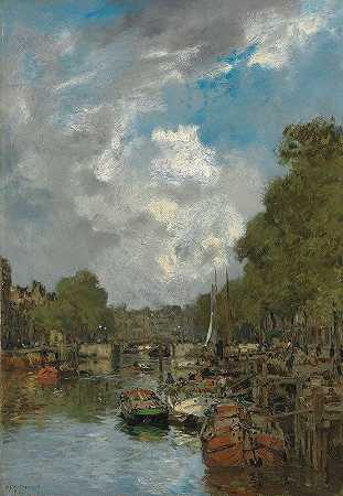 约翰·亨德里克·范·马斯滕布鲁克的《繁忙的运河，鹿特丹》