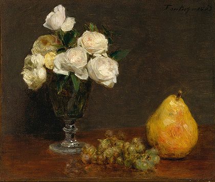 亨利·范丁·拉图尔的《玫瑰与水果的静物》