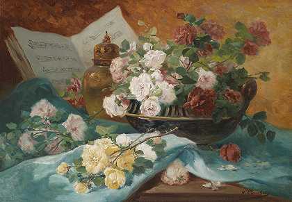 《碗里有玫瑰的静物》，作者：Eugène Henri Cauchois
