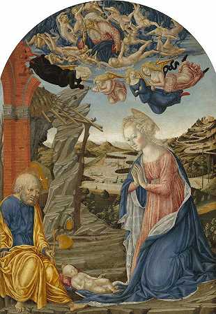 弗朗西斯科·迪·乔治奥·马蒂尼的《耶稣诞生，天使和基路宾围绕着上帝》