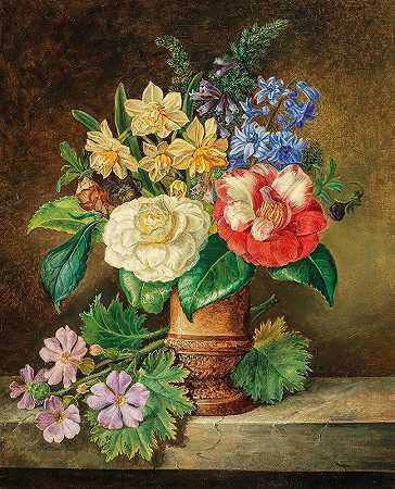 弗兰兹·泽弗·皮特的《一束水仙花和茶花》