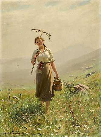 汉斯·达尔的《草地上的年轻女人》