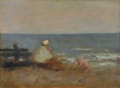 “海边的女人和孩子，埃特State，作者：Jean-Baptiste Camille Corot