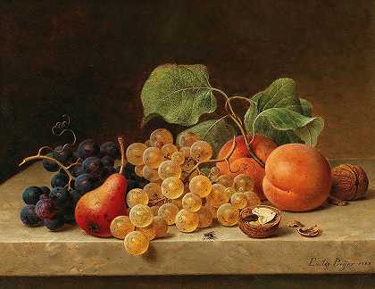 艾米莉·普雷耶的《葡萄、桃子、梨和坚果的静物》