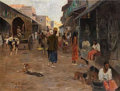 威廉·库内特《锡兰（斯里兰卡）街头场景》