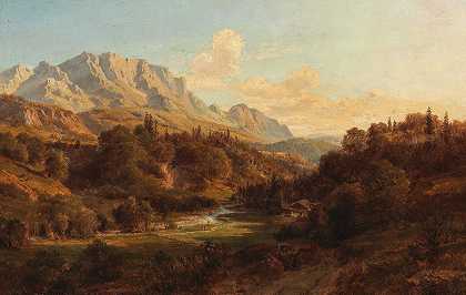 “Motive bei Niederdorf，Tirol，背景是路德维希·哈劳斯卡的《狂野凯撒山脉》