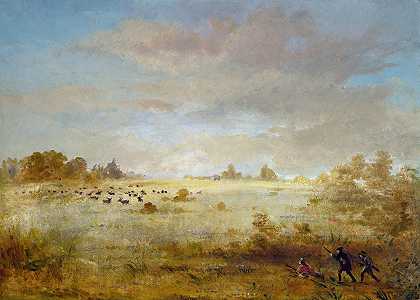 乔治·卡特林（George Catlin）的《麋鹿在秋天的草原上放牧》