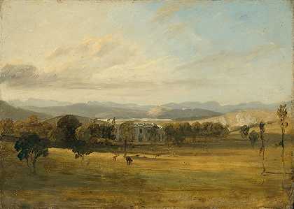 约翰·康斯特布尔（John Constable）绘制的兰开夏郡莱顿厅（Leighton Hall），湖区的群山