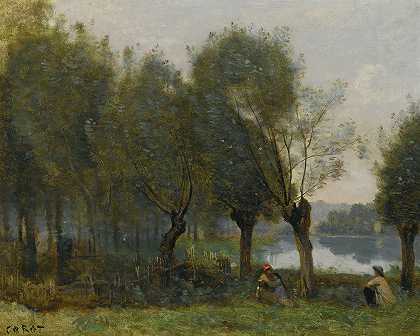 “Montgeron Saulaie在eau的边缘，作者：Jean-Baptiste-Camille Corot