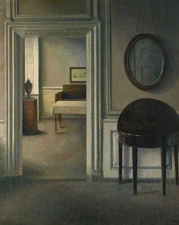《带镜子的室内》，作者：Vilhelm Hammershøi