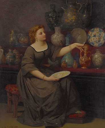 让·路易斯·哈蒙的《一位坐着欣赏花瓶的女士》