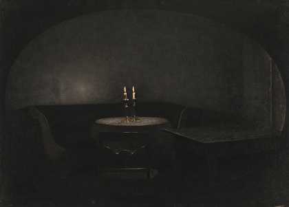 Vilhelm Hammershøi的《室内.人造光》