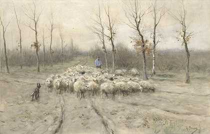 安东·莫夫（Anton Mauve）《拉伦附近荒野上的羊群》