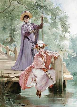 乔治·朱尔斯·维克托·克莱林的《优雅的女士钓鱼》