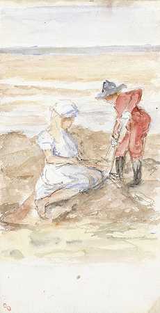 Jozef Israëls的《孩子们在海滩上玩耍》