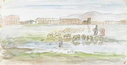 Jozef Israëls的《平原上的羊群，在渡槽的废墟中》