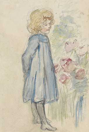 Jozef Israëls的《站在花坛上的女孩》