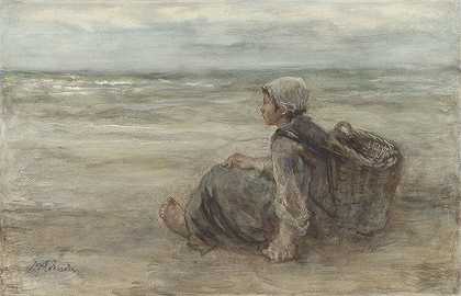 Jozef Israëls的《海滩上的钓鱼女孩》