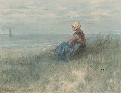 Jozef Israëls的《一个坐在沙丘上看海的女人》